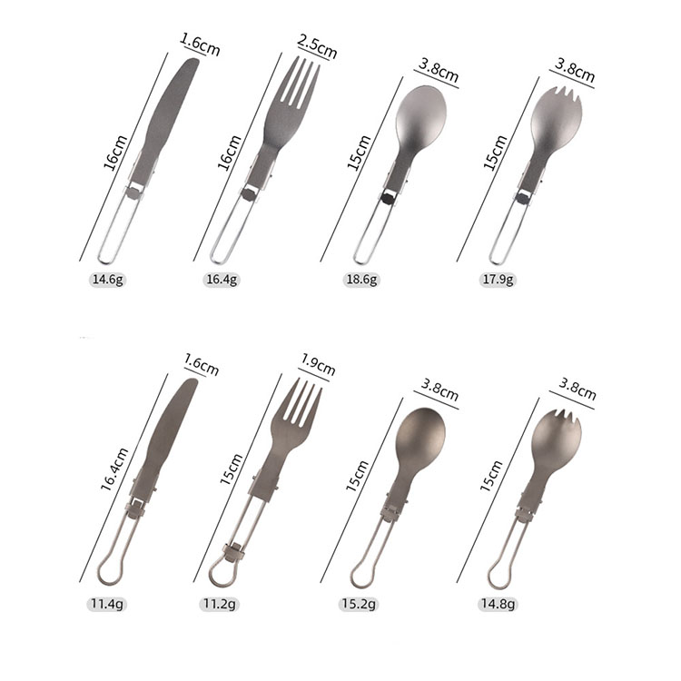 Outdoor Pure Titanium Tableware Set Foldable Knife, Fork, and Spoon